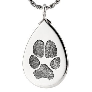 Actual Paw Print Pendant - Tear Drop